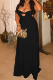 Black Sleeveless Backless Strapless Hollow Out Formal Evening Party Prom Pleated Tube Maxi Dresses
