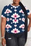 Multicolor  Floral Print O Neck Short Sleeve Casual Outing Oversize T-Shirts