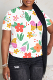 White Blue Graphics Print O Neck Short Sleeve Casual Outing Oversize T-Shirts