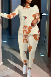 Light Cyan Cartoon Print O Neck Long Sleeve Oversize Tops And Skinny Pants Sportwear Casual Two Pieces Sweatpant Sets
