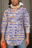 Red Graphcis Print Shirt Collar Long Sleeve Buttons Slit Casual Vacation Shirt Tops