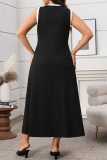 Black Sleeveless O Neck Casual Plus Size Pleated Maxi Dresses