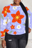 Light Apricot Floral Print O Neck Long Sleeve Fall Winter Casual Sweatshirt Tops