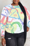 White Casual Graffiti Print O Neck Long Sleeve Fall Winter Sweatshirt Tops