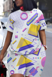 White Graphics Print Round Neck Short Sleeve T-shirt And Shorts Casual Two Pieces Matching Sets