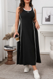 Black Sleeveless O Neck Casual Plus Size Pleated Maxi Dresses