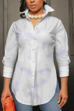 Red Graphcis Print Shirt Collar Long Sleeve Buttons Slit Casual Vacation Shirt Tops
