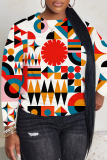 Orange Geometry Print O Neck Long Sleeve Fall Winter Casual Sweatshirt Tops