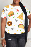 White Blue Graphics Print O Neck Short Sleeve Casual Outing Oversize T-Shirts