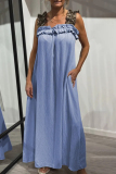 Khaki Leopard Sleeveless Square Neck Pocket Flounce Casual Loose Vacation Maxi Dresses
