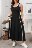 Black Sleeveless O Neck Casual Plus Size Pleated Maxi Dresses