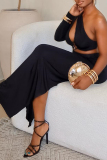 Black Backless Slit Oblique Collar Single Sleeve Hollow Out Formal Evening Party Prom Bodycon Maxi Dresses