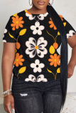 Multicolor  Floral Print O Neck Short Sleeve Casual Outing Oversize T-Shirts