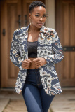 Yellow Casual Gaphics Print Cardigan Long Sleeve Turn-back Collar Plus Size Blazer Jackets