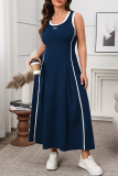 Black Sleeveless O Neck Casual Plus Size Pleated Maxi Dresses