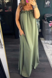 Khaki Leopard Sleeveless Square Neck Pocket Flounce Casual Loose Vacation Maxi Dresses