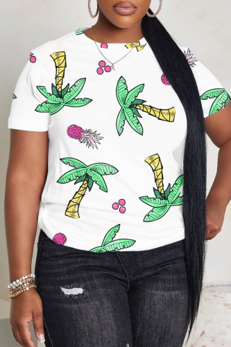 White Green Graphics Print O Neck Short Sleeve Casual Outing Oversize T-Shirts