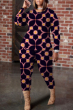 Black Orange Floral Print O Neck Long Sleeve Oversize Tops And Skinny Pants Sportwear Casual Two Pieces Sweatpant Sets