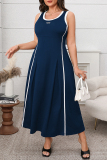 Black Sleeveless O Neck Casual Plus Size Pleated Maxi Dresses