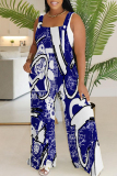 Purple Casual Floral Print Backless Sleeveless Square Neck Overall Vacation Wide Leg Jumpsuits