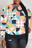 Orange Geometry Print O Neck Long Sleeve Fall Winter Casual Sweatshirt Tops