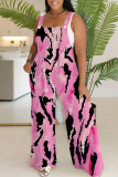 Purple Casual Floral Print Backless Sleeveless Square Neck Overall Vacation Wide Leg Jumpsuits