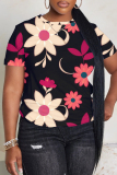 Multicolor  Floral Print O Neck Short Sleeve Casual Outing Oversize T-Shirts