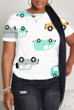 White Blue Graphics Print O Neck Short Sleeve Casual Outing Oversize T-Shirts