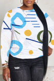 White Casual Graffiti Print O Neck Long Sleeve Fall Winter Sweatshirt Tops