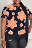 Multicolor  Floral Print O Neck Short Sleeve Casual Outing Oversize T-Shirts