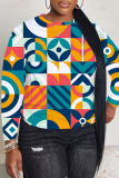 Orange Geometry Print O Neck Long Sleeve Fall Winter Casual Sweatshirt Tops