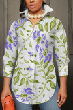 Red Graphcis Print Shirt Collar Long Sleeve Buttons Slit Casual Vacation Shirt Tops