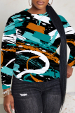 White Casual Graffiti Print O Neck Long Sleeve Fall Winter Sweatshirt Tops