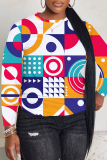 Orange Geometry Print O Neck Long Sleeve Fall Winter Casual Sweatshirt Tops