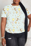 Pink Cartoon Print O Neck Short Sleeve Casual Outing Oversize T-Shirts