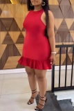 Red Sleeveless O Neck Ruffle Hem Formal Evening Party Prom Bodycon Mini Dresses