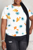 White Green Graphics Print O Neck Short Sleeve Casual Outing Oversize T-Shirts