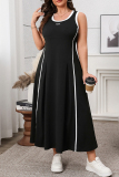 Black Sleeveless O Neck Casual Plus Size Pleated Maxi Dresses