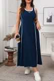 Black Sleeveless O Neck Casual Plus Size Pleated Maxi Dresses
