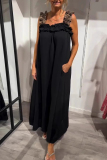 Khaki Leopard Sleeveless Square Neck Pocket Flounce Casual Loose Vacation Maxi Dresses