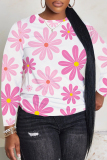 Light Apricot Floral Print O Neck Long Sleeve Fall Winter Casual Sweatshirt Tops