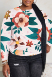Light Apricot Floral Print O Neck Long Sleeve Fall Winter Casual Sweatshirt Tops