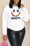 White Apricot Cartoon Print Round Neck Long Sleeve Casual Plus Size Sweatshirts