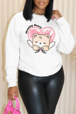 Purple Floral Cartoon Print Round Neck Long Sleeve Casual Sweatshirts Tops
