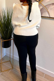 White Boat Neck Long Sleeve Casual Chains Fall Winter Sweater