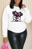 White Brown Cartoon Print Round Neck Long Sleeve Casual Plus Size Sweatshirts