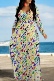 Snakeskin Zebra Print Long Sleeve Floor Length Loose Vacation Casual Baggy Maxi Dress