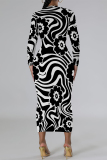 Color Floral Print Round Neck Long Sleeve Prom Party Bodycon Maxi Dresses