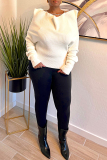 White Boat Neck Long Sleeve Casual Chains Fall Winter Sweater