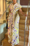 Multicolor Casual Graphics Print V Neck Short Sleeve Vacation Wide Leg Jumpsuits